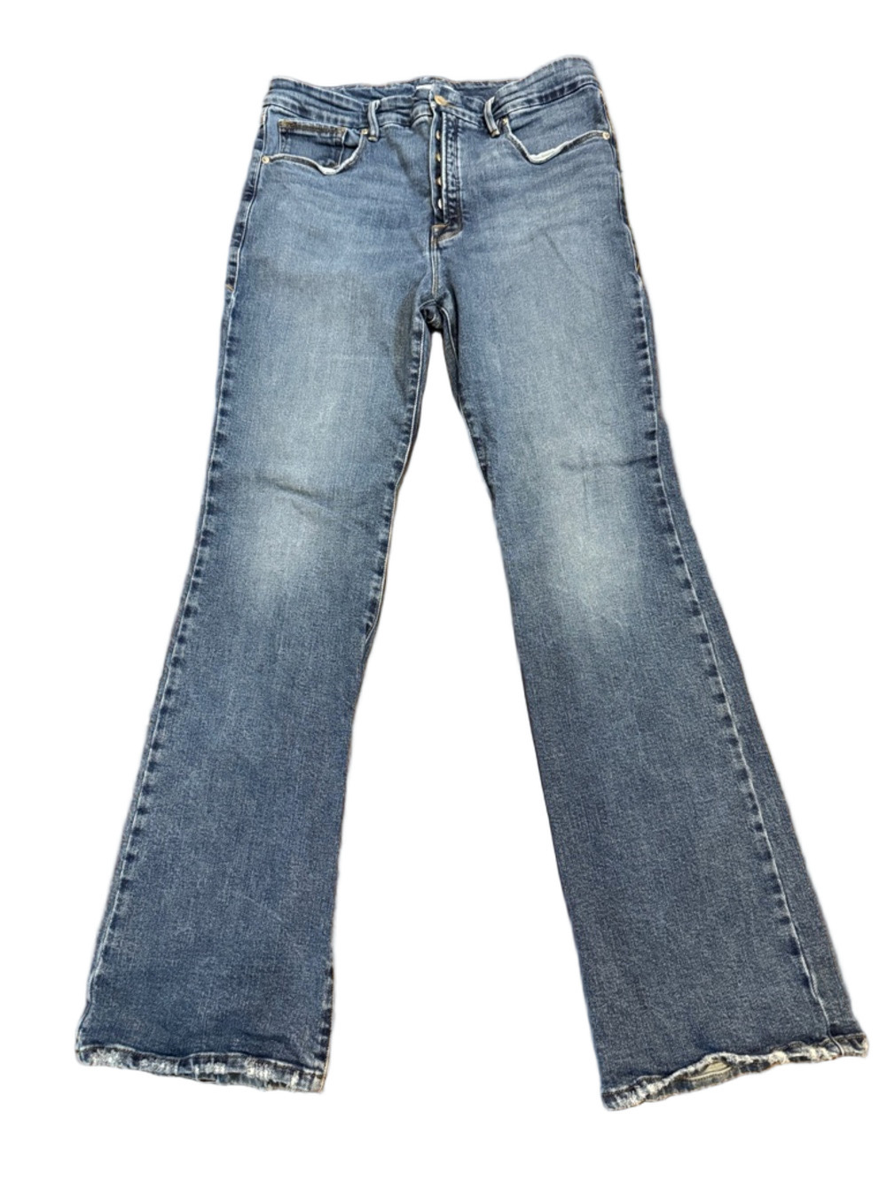 Good American Button Fly High-Rise Medium Blue Flare Jeans Size 14 - Picture 2 of 3